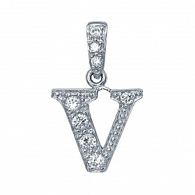 925 Sterling Silver CZ Initial Letter 'V' Pendant