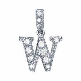 925 Sterling Silver CZ Initial Letter 'W' Pendant