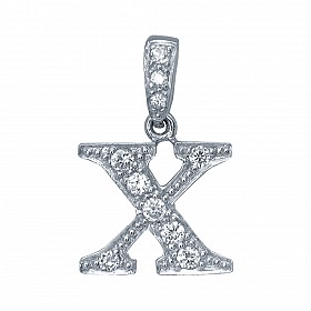 925 Sterling Silver CZ Initial Letter 'X' Pendant