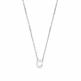925 Sterling Silver Plain Initial 'C' Pendant With A Fine Belcher Chain