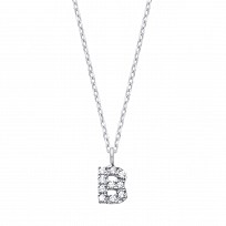 Silver CZ Initial 'B' Pendant With A Fine Belcher Chain