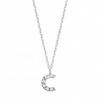 Silver CZ Initial 'C' Pendant With A Fine Belcher Chain
