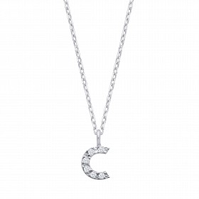 Silver CZ Initial 'C' Pendant With A Fine Belcher Chain