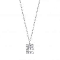 Silver CZ Initial 'E' Pendant With A Fine Belcher Chain