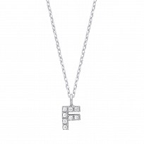 Silver CZ Initial 'F' Pendant With A Fine Belcher Chain