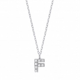 Silver CZ Initial 'F' Pendant With A Fine Belcher Chain