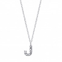 Silver CZ Initial 'J' Pendant With A Fine Belcher Chain