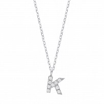 Silver CZ Initial 'K' Pendant With A Fine Belcher Chain