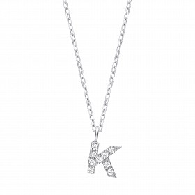 Silver CZ Initial 'K' Pendant With A Fine Belcher Chain