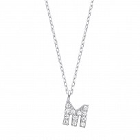 Silver CZ Initial 'M' Pendant With A Fine Belcher Chain