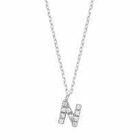Silver CZ Initial 'N' Pendant With A Fine Belcher Chain