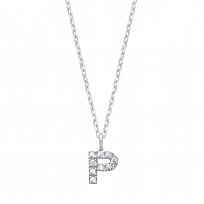 Silver CZ Initial 'P' Pendant With A Fine Belcher Chain