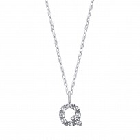Silver CZ Initial 'Q' Pendant With A Fine Belcher Chain