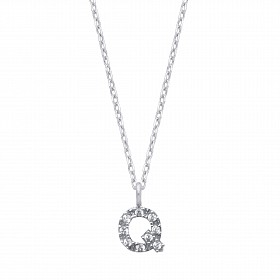 Silver CZ Initial 'Q' Pendant With A Fine Belcher Chain