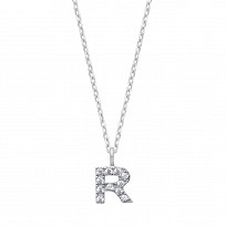 Silver CZ Initial 'R' Pendant With A Fine Belcher Chain