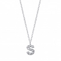 Silver CZ Initial 'S' Pendant With A Fine Belcher Chain