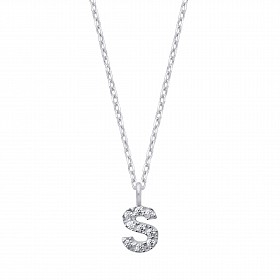 Silver CZ Initial 'S' Pendant With A Fine Belcher Chain