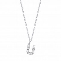 Silver CZ Initial 'U' Pendant With A Fine Belcher Chain