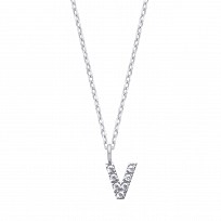 Silver CZ Initial 'V' Pendant With A Fine Belcher Chain