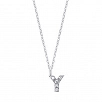 Silver CZ Initial 'Y' Pendant With A Fine Belcher Chain