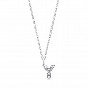 Silver CZ Initial 'Y' Pendant With A Fine Belcher Chain