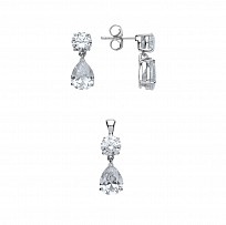925 Sterling Silver CZ Drop Fancy Earring & Pendant Set