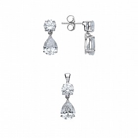 925 Sterling Silver CZ Drop Fancy Earring & Pendant Set
