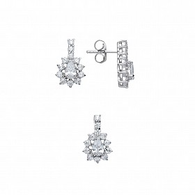 925 Sterling Silver CZ Flower Drop Earring & Pendant Set