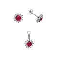 925 Sterling Silver CZ & Ruby Cluster Earring Stud & Pendant Set