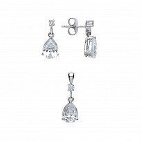 925 Sterling Silver CZ Pear Drop Fancy Earring & Pendant Set
