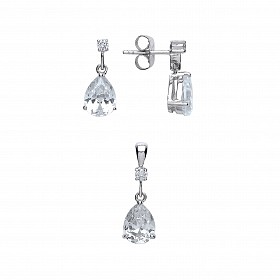925 Sterling Silver CZ Pear Drop Fancy Earring & Pendant Set