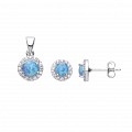 925 Sterling Silver CZ & Blue Opal Cluster Earring Stud & Pendant Set