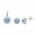 925 Sterling Silver CZ & Blue Opal Cluster Earring Stud & Pendant Set