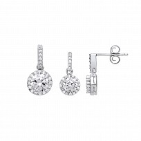 925 Sterling Silver CZ Round Fancy Drop Earrings & Pendant Set