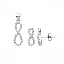 925 Sterling Silver CZ Infinity Drop Earring & Pendant Set