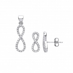 925 Sterling Silver CZ Infinity Drop Earring & Pendant Set