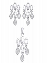 925 Sterling Silver CZ Fancy Drop Earring & Pendant Set
