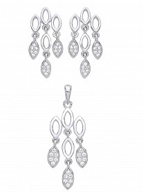 925 Sterling Silver CZ Fancy Drop Earring & Pendant Set