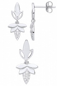 925 Sterling Silver CZ Leaf Drop Earring & Pendant Set