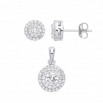 925 Sterling Silver CZ Cluster Earring & Pendant Set