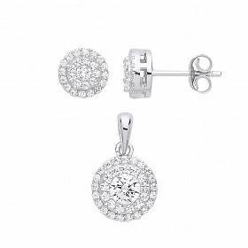 925 Sterling Silver CZ Cluster Earring & Pendant Set