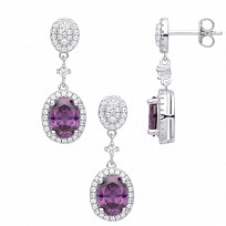 Silver CZ & Amethyst Drop Earring & Pendant Set