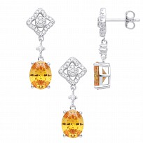 Silver CZ & Citrine Drop Earring & Pendant Set