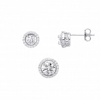 Silver CZ Circle Earring & Pendant Set