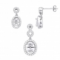 Silver CZ Fancy Drop Earring & Pendant Set