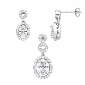 Silver CZ Fancy Drop Earring & Pendant Set
