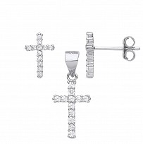 Silver CZ Cross Earring & Pendant Set
