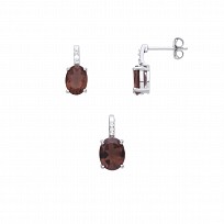 Silver CZ & Smoky Quartz Earring & Pendant Set