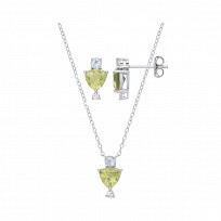 Silver Peridot & Sky Blue Topaz Earring Pendant Necklace Set