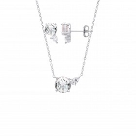 Silver CZ & Green Amethyst Earring & Pendant Necklace Set